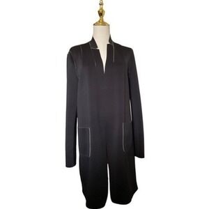 Elie‎ Tahari Womens Black White Contrast Stitch Reversable Longline Open Jacket
